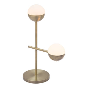 Homeroots 69" Brass Metal Bedside Table Lamp With Off White Globe Shade   391854