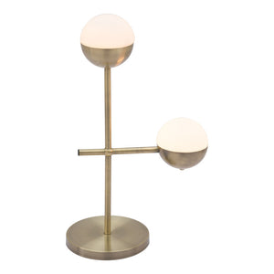 Homeroots 69" Brass Metal Bedside Table Lamp With Off White Globe Shade   391854