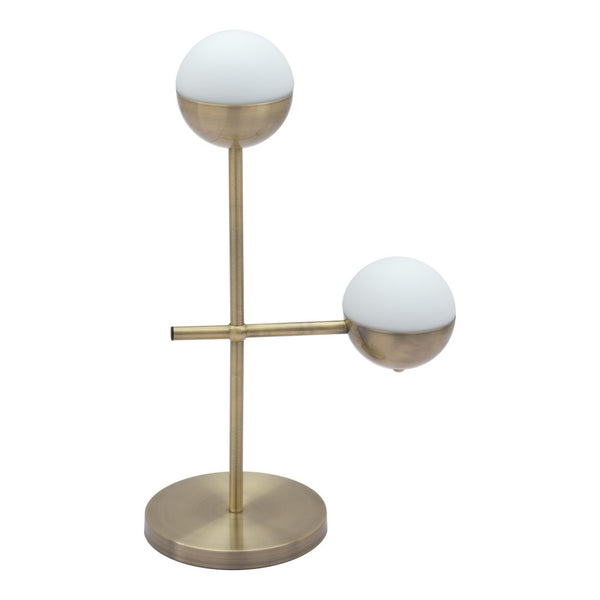 Homeroots 69" Brass Metal Bedside Table Lamp With Off White Globe Shade   391854