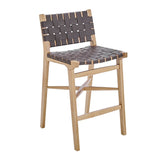 EuroStyle Evangeline Counter Stool in Natural Beech Wooden Frames with Brown woven PU Seat & Back - Set of 1