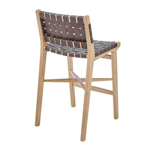 EuroStyle Evangeline Counter Stool in Natural Beech Wooden Frames with Brown woven PU Seat & Back - Set of 1