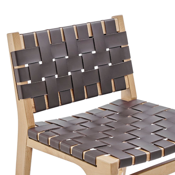 EuroStyle Evangeline Counter Stool in Natural Beech Wooden Frames with Brown woven PU Seat & Back - Set of 1