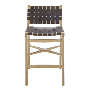 EuroStyle Evangeline Artisan Counter Stool Solid Beech Frame Woven Leather Seat Kitchen Bar 39186-NAT
