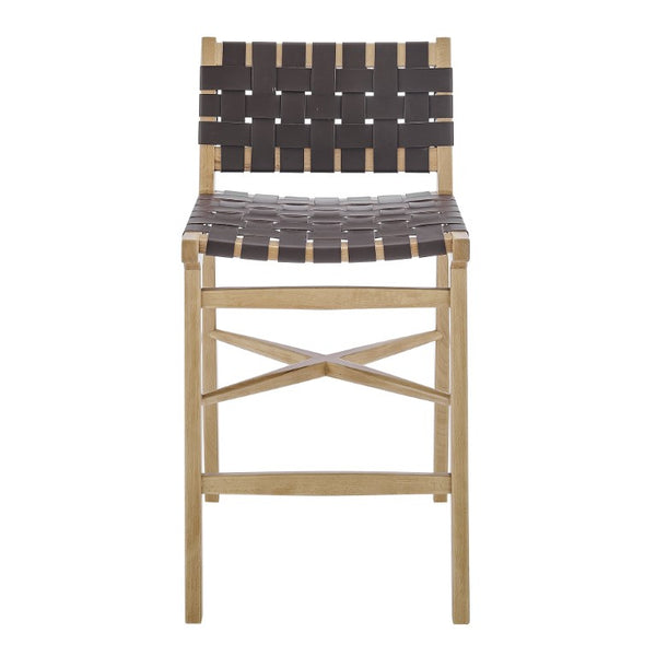 EuroStyle Evangeline Artisan Counter Stool Solid Beech Frame Woven Leather Seat Kitchen Bar 39186-NAT