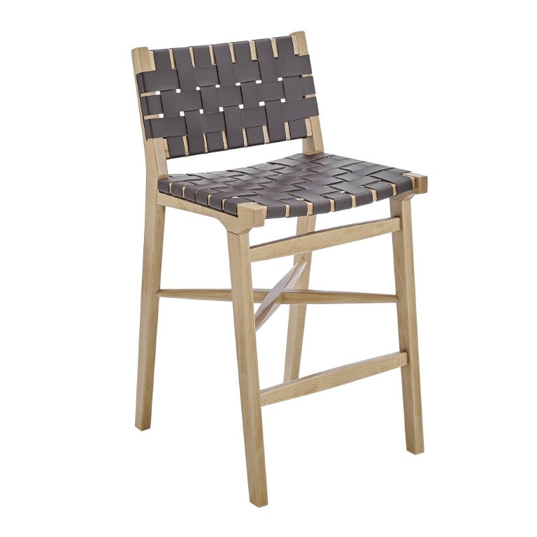 EuroStyle Evangeline Artisan Counter Stool Solid Beech Frame Woven Leather Seat Kitchen Bar 39186-NAT
