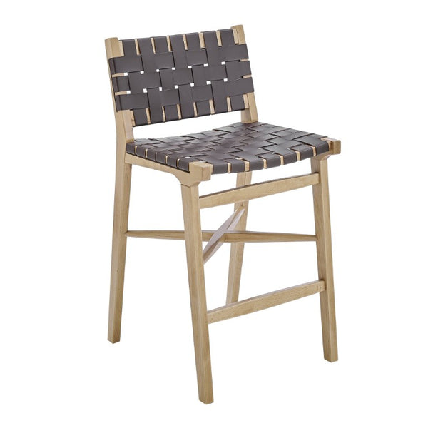 EuroStyle Evangeline Artisan Counter Stool Solid Beech Frame Woven Leather Seat Kitchen Bar 39186-NAT