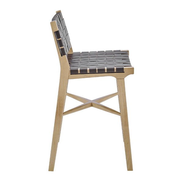 EuroStyle Evangeline Artisan Counter Stool Solid Beech Frame Woven Leather Seat Kitchen Bar 39186-NAT