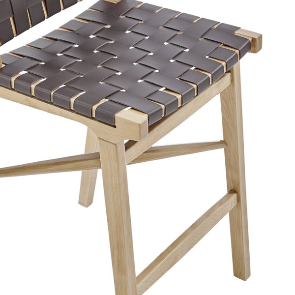 EuroStyle Evangeline Artisan Counter Stool Solid Beech Frame Woven Leather Seat Kitchen Bar 39186-NAT