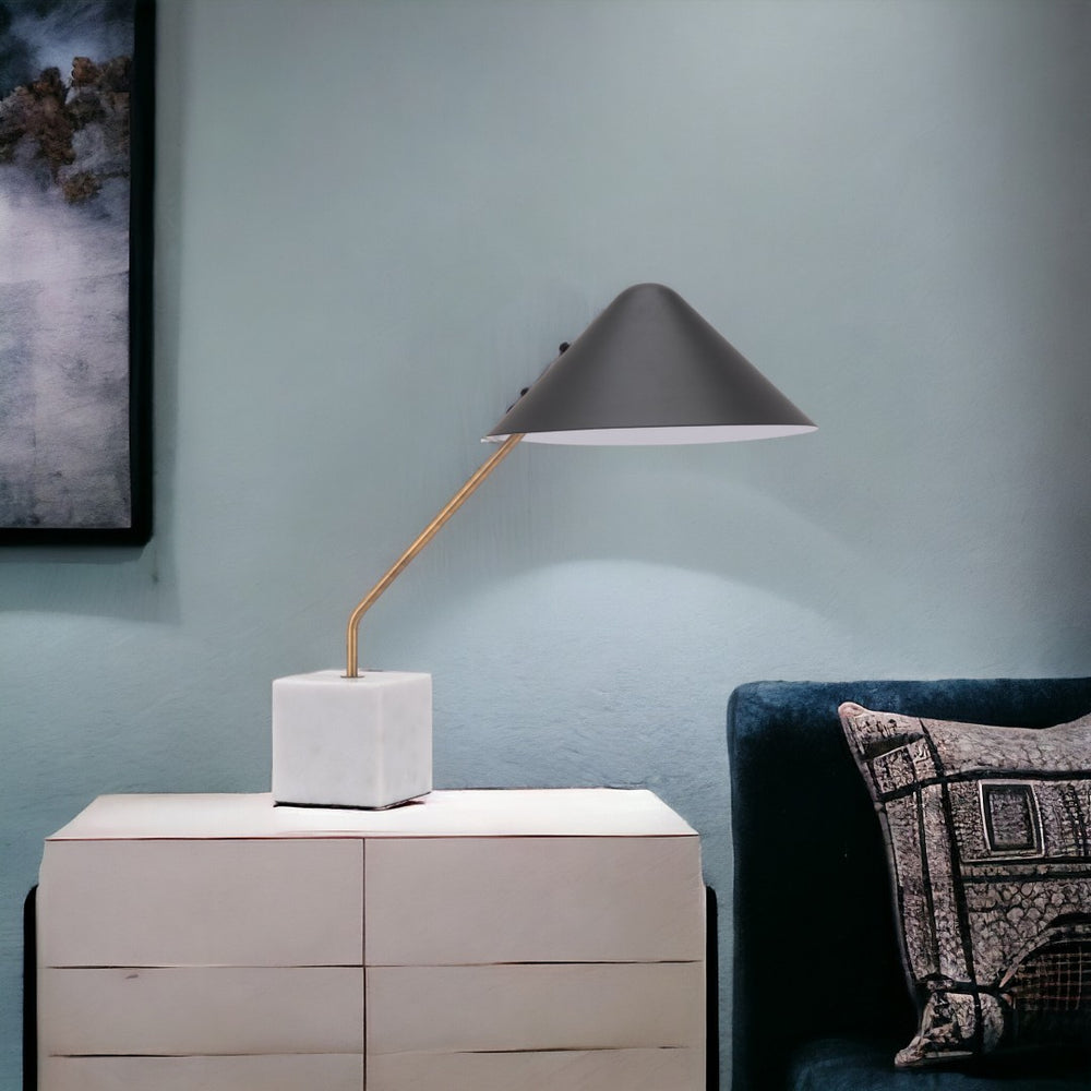 HomeRoots 52" Modern White Metal Bedside Table Lamp with Black Cone Shade for Cozy Ambient Lighting 391860