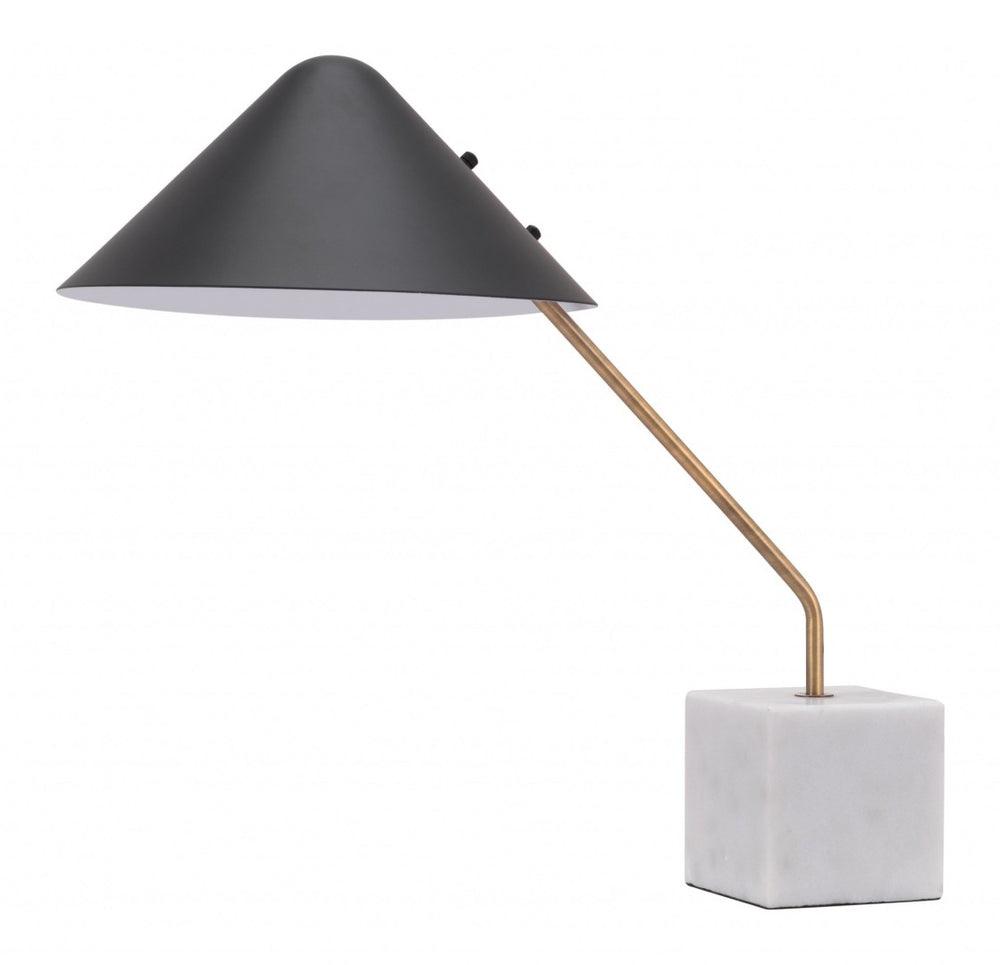 HomeRoots 52" Modern White Metal Bedside Table Lamp with Black Cone Shade for Cozy Ambient Lighting 391860