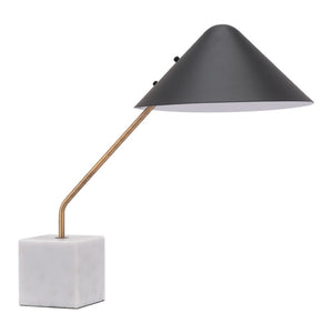 HomeRoots 52" Modern White Metal Bedside Table Lamp with Black Cone Shade for Cozy Ambient Lighting 391860