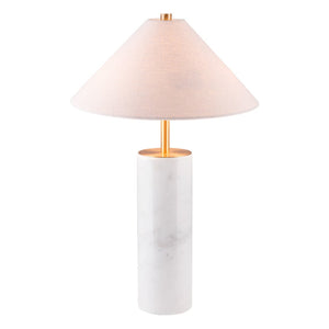 HomeRoots 55" White Metal Bedside Table Lamp with Beige Shade - Modern Design for Ambient Lighting & Style 391864