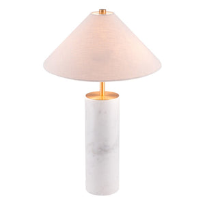 HomeRoots 55" White Metal Bedside Table Lamp with Beige Shade - Modern Design for Ambient Lighting & Style 391864