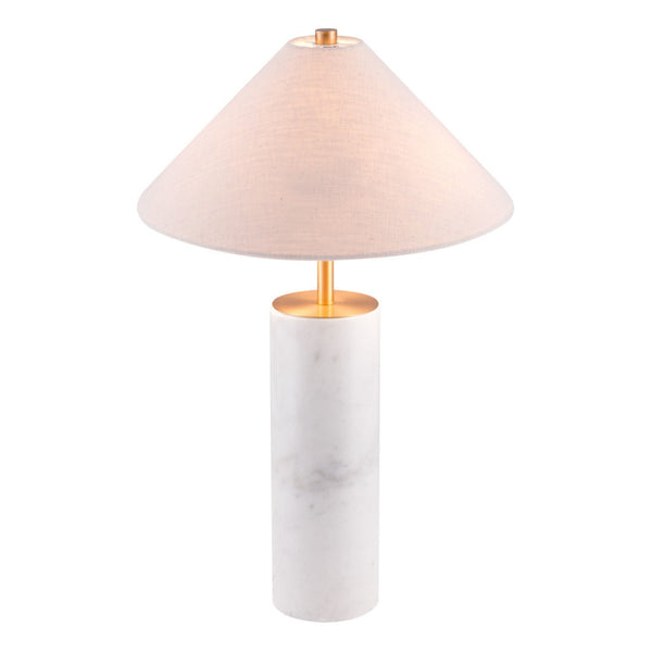 HomeRoots 55" White Metal Bedside Table Lamp with Beige Shade - Modern Design for Ambient Lighting & Style 391864