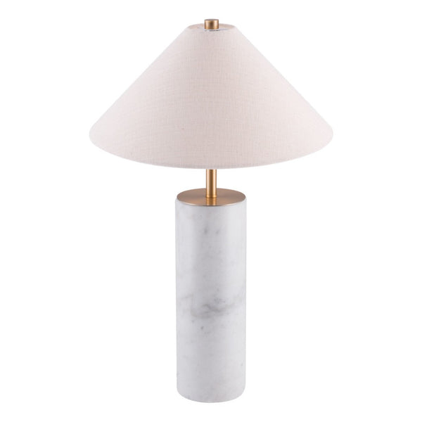 HomeRoots 55" White Metal Bedside Table Lamp with Beige Shade - Modern Design for Ambient Lighting & Style 391864