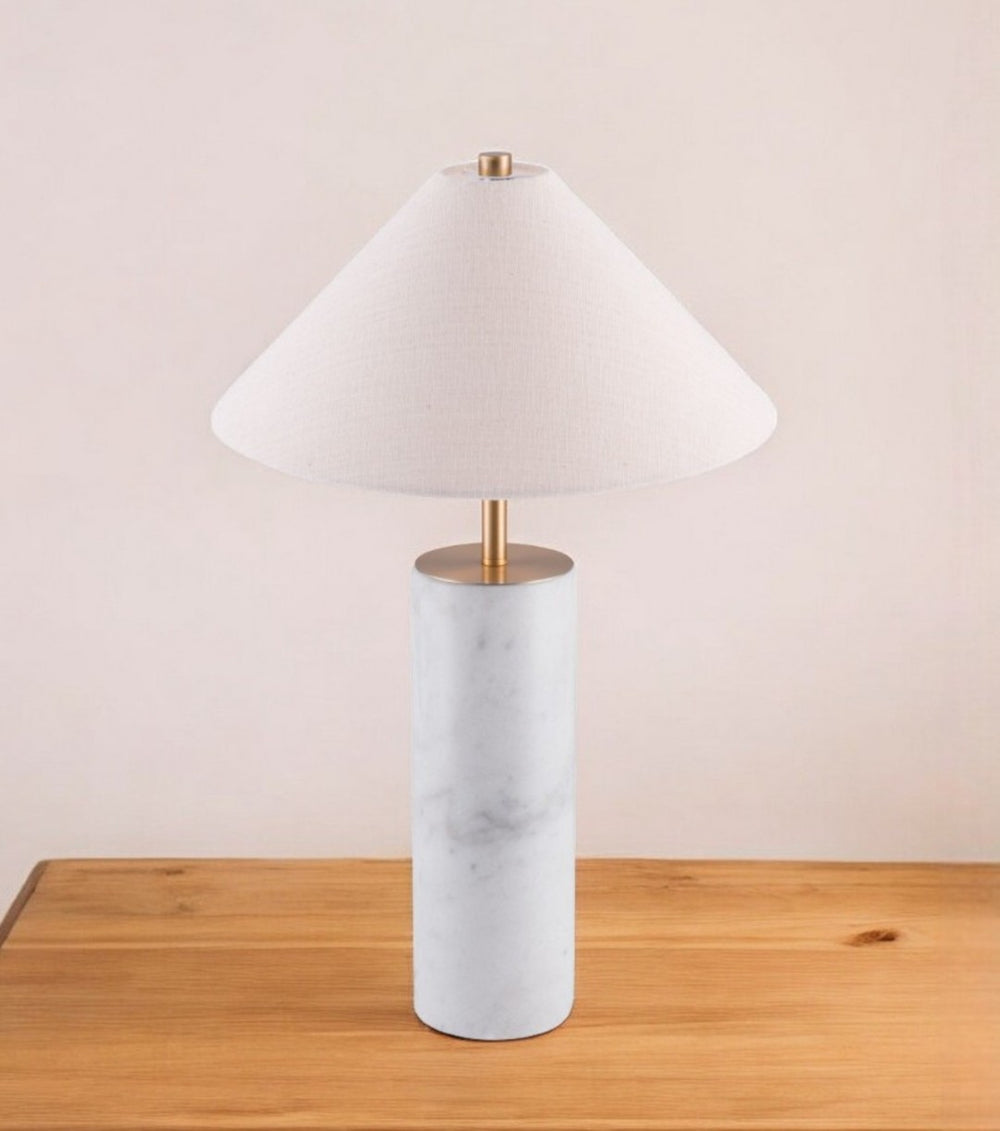 HomeRoots 55" White Metal Bedside Table Lamp with Beige Shade - Modern Design for Ambient Lighting & Style 391864