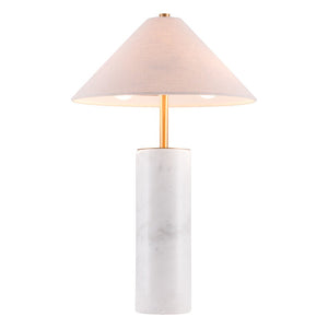 HomeRoots 55" White Metal Bedside Table Lamp with Beige Shade - Modern Design for Ambient Lighting & Style 391864