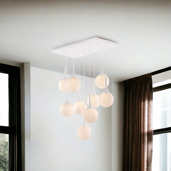 Homeroots White Shaded Nine Light Metal Dimmable Ceiling Light   391874