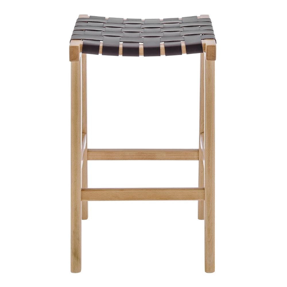 EuroStyle Evangeline Counter Stool without Backrest in Natural Beech Wooden Frames with Brown woven PU Seat - Set of 1