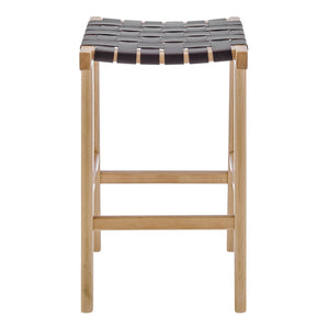 EuroStyle Evangeline Counter Stool without Backrest in Natural Beech Wooden Frames with Brown woven PU Seat - Set of 1