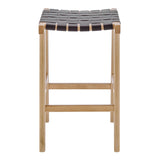 EuroStyle Evangeline Counter Stool without Backrest in Natural Beech Wooden Frames with Brown woven PU Seat - Set of 1
