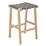 EuroStyle Evangeline Counter Stool without Backrest in Natural Beech Wooden Frames with Brown woven PU Seat - Set of 1