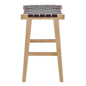 EuroStyle Evangeline Counter Stool without Backrest in Natural Beech Wooden Frames with Brown woven PU Seat - Set of 1