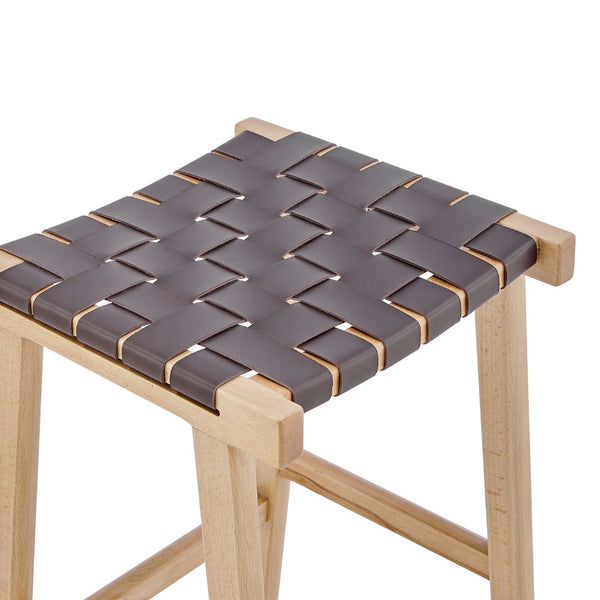 EuroStyle Evangeline Counter Stool without Backrest in Natural Beech Wooden Frames with Brown woven PU Seat - Set of 1