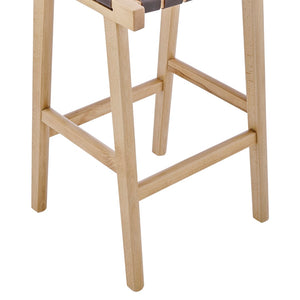 EuroStyle Evangeline Counter Stool without Backrest in Natural Beech Wooden Frames with Brown woven PU Seat - Set of 1