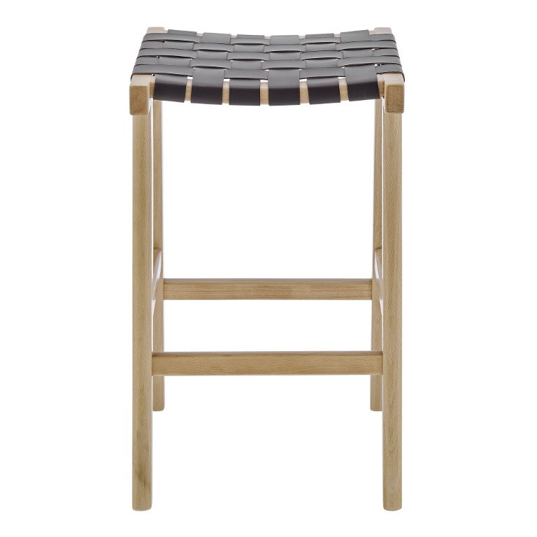 EuroStyle Evangeline Backless Counter Stool Solid Beech Frame Woven PU Seat Kitchen Island 39188-NAT