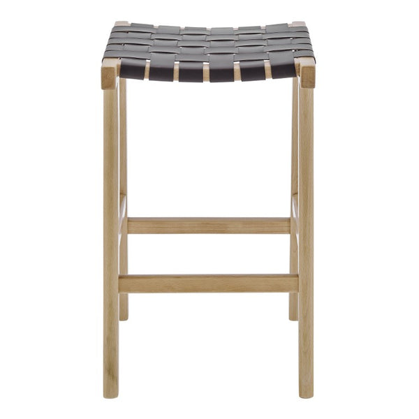 EuroStyle Evangeline Backless Counter Stool Solid Beech Frame Woven PU Seat Kitchen Island 39188-NAT