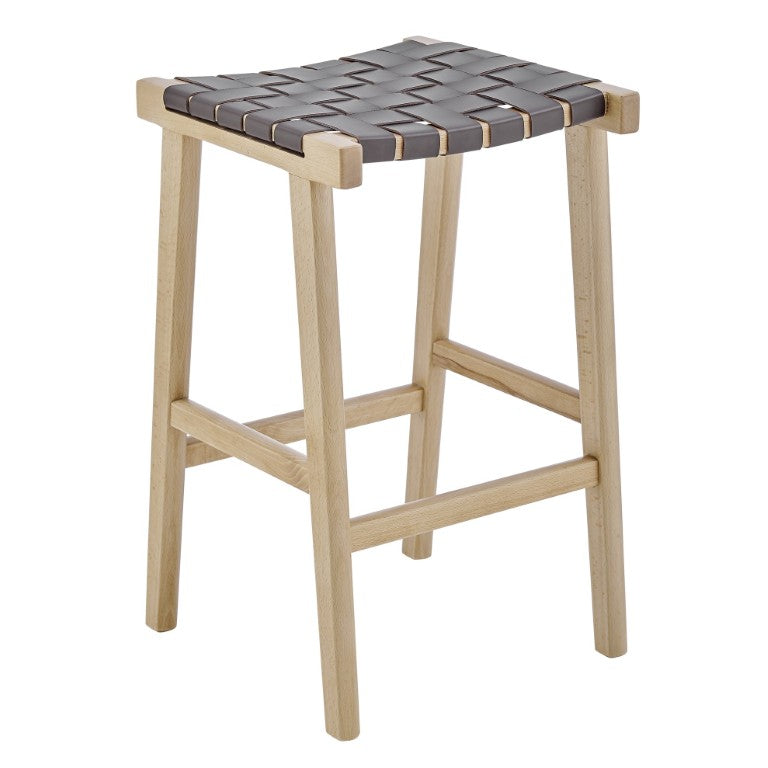 EuroStyle Evangeline Backless Counter Stool Solid Beech Frame Woven PU Seat Kitchen Island 39188-NAT