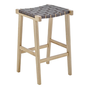 EuroStyle Evangeline Backless Counter Stool Solid Beech Frame Woven PU Seat Kitchen Island 39188-NAT