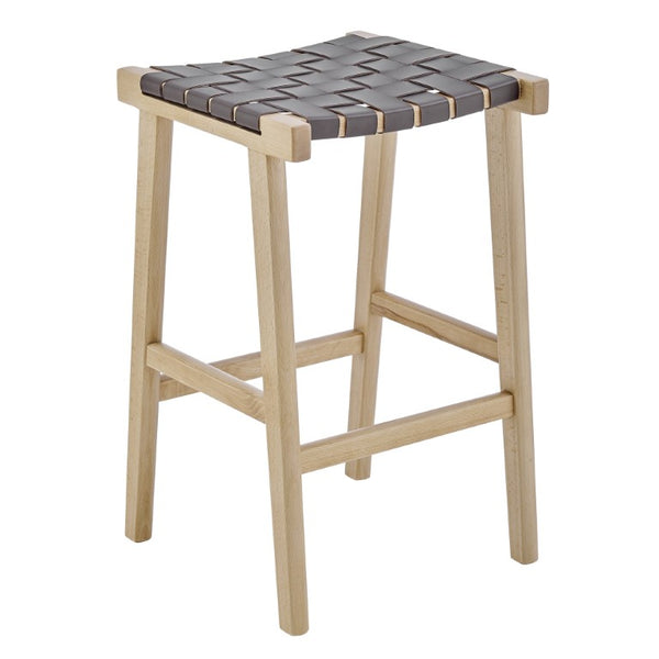 EuroStyle Evangeline Backless Counter Stool Solid Beech Frame Woven PU Seat Kitchen Island 39188-NAT