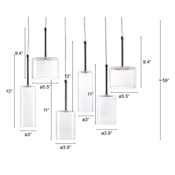 Homeroots Silver Kitchen Island Six Light Metal Led Ceiling Light With Shades   391881