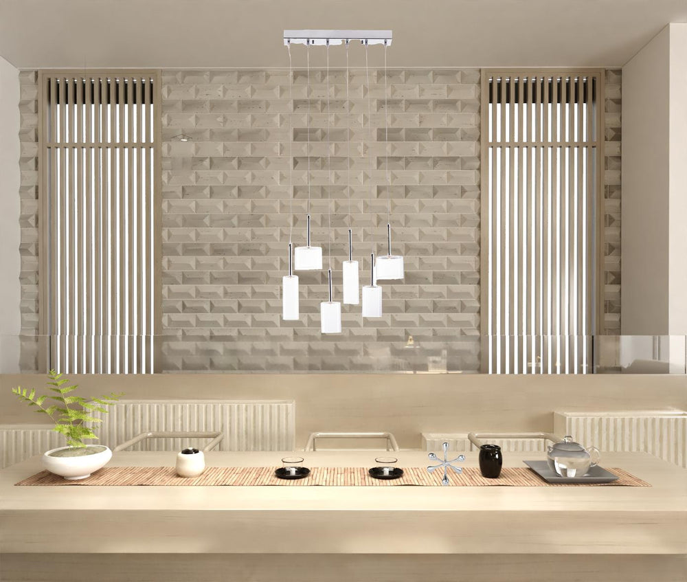 Homeroots Silver Kitchen Island Six Light Metal Led Ceiling Light With Shades   391881