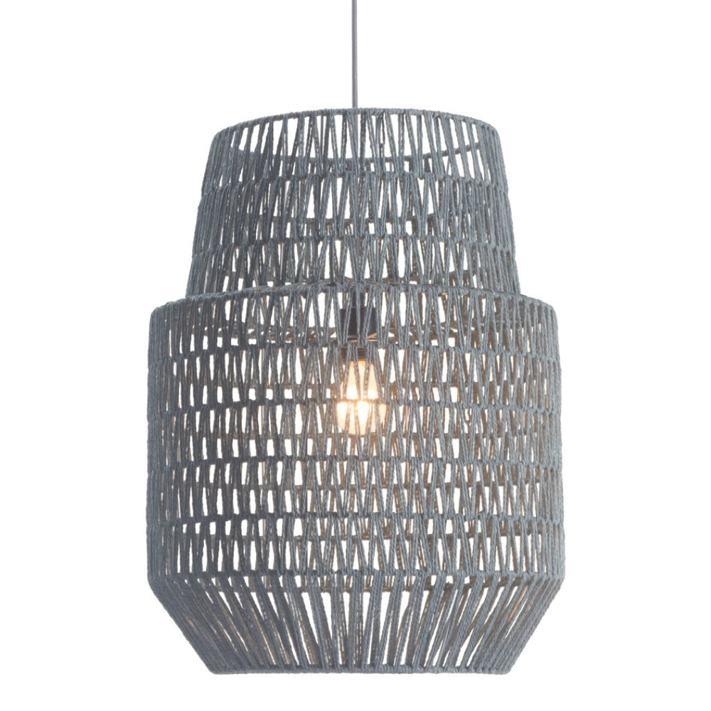 HomeRoots Gray Night Sky Zig Zag Ceiling Lamp - Handwoven Artisanal Design for Modern Elegance & Warm Glow 391883