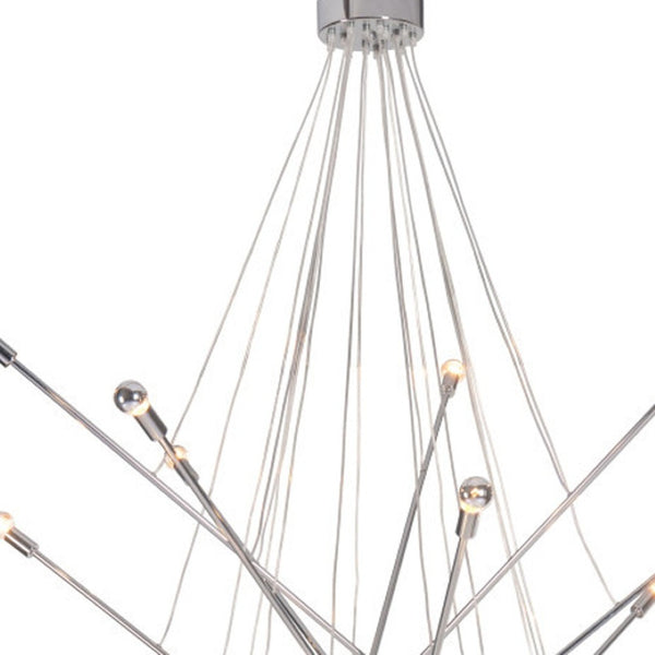 HomeRoots Silver Multi-Light Dimmable Chandelier - Elegant Chrome Frame with Clear Woven Wire, UL Listed 391886