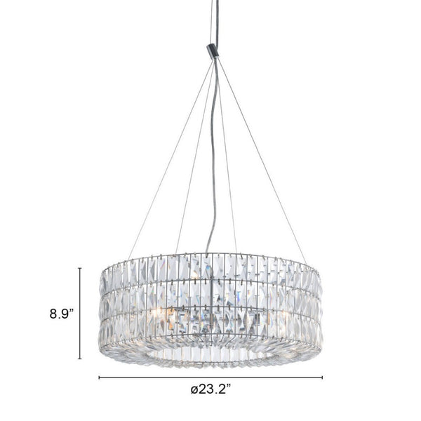 HomeRoots Silver Metal Lantern Chandelier with Adjustable Crystals and Polished Shades for Glamorous Spaces 391893