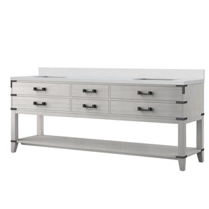English Elm White Oak Double Bath Vanity 84" W X 22" D, Cultured Marble Top, Soft-Close Drawers & Storage B2731P260395-GIGA