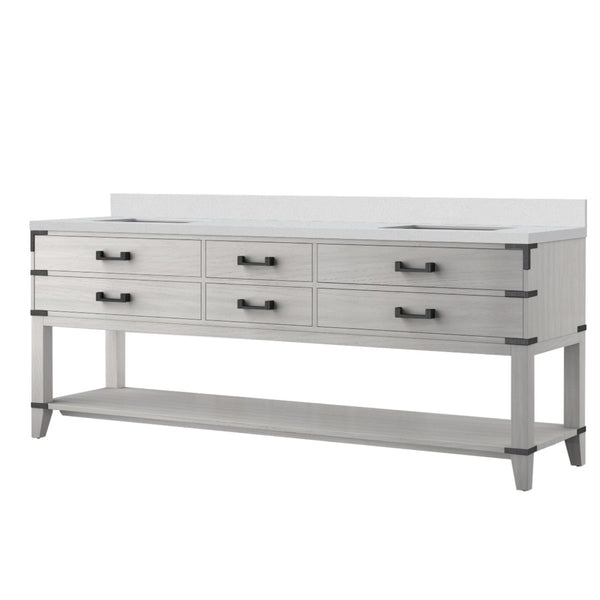 English Elm White Oak Double Bath Vanity 84" W X 22" D, Cultured Marble Top, Soft-Close Drawers & Storage B2731P260395-GIGA