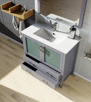 English Elm Dark Grey Bath Vanity 36" W X 18.25" D - Modern Design With White Ceramic Top & Soft-Close Drawers B2731P260437