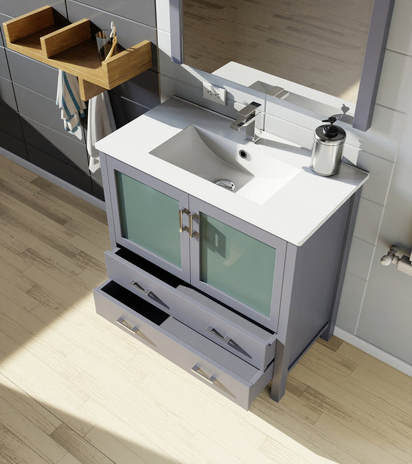 English Elm Dark Grey Bath Vanity 36" W X 18.25" D - Modern Design With White Ceramic Top & Soft-Close Drawers B2731P260437