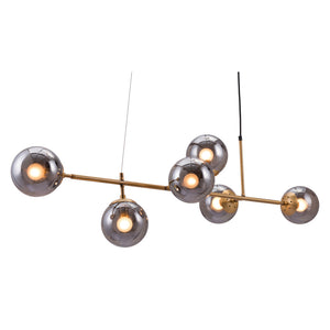Homeroots Gold Kitchen Island Six Light Metal Dimmable Ceiling Light With Clear Shades   391905