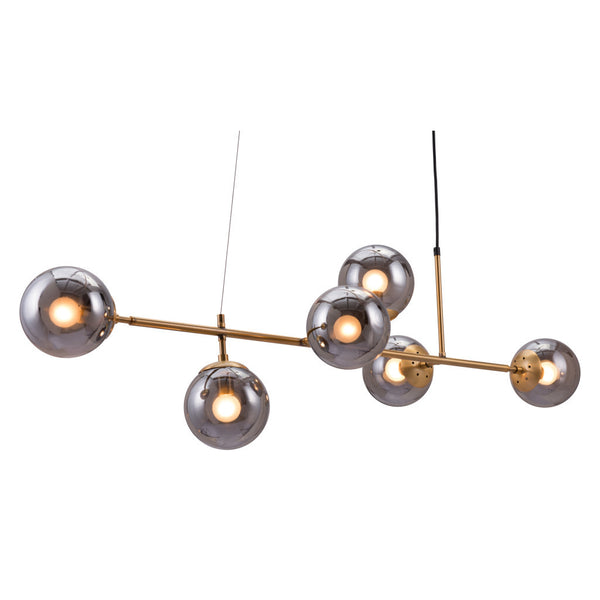 Homeroots Gold Kitchen Island Six Light Metal Dimmable Ceiling Light With Clear Shades   391905