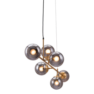 Homeroots Gold Kitchen Island Six Light Metal Dimmable Ceiling Light With Clear Shades   391905