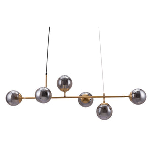 Homeroots Gold Kitchen Island Six Light Metal Dimmable Ceiling Light With Clear Shades   391905