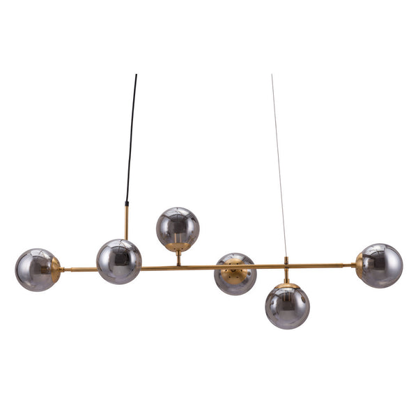 Homeroots Gold Kitchen Island Six Light Metal Dimmable Ceiling Light With Clear Shades   391905