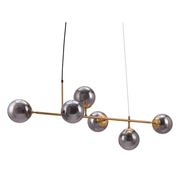 Homeroots Gold Kitchen Island Six Light Metal Dimmable Ceiling Light With Clear Shades   391905