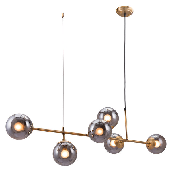 Homeroots Gold Kitchen Island Six Light Metal Dimmable Ceiling Light With Clear Shades   391905